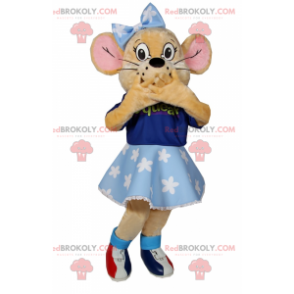 Kleine muis mascotte in blauwe jurk - Redbrokoly.com