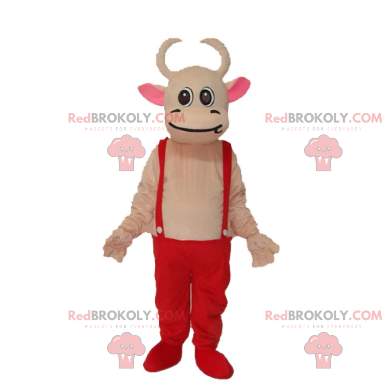 Maskot liten ko i overaller - Redbrokoly.com
