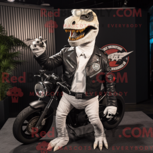 Hvid T Rex maskot kostume...
