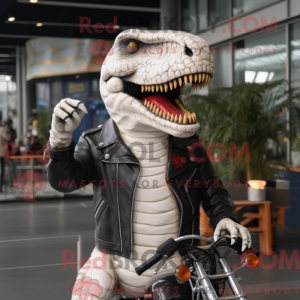 Hvit T Rex maskotdraktfigur...