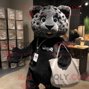 Sort Cheetah maskot kostume...
