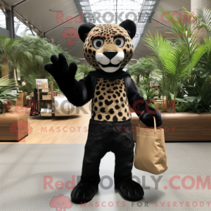Sort Cheetah maskot kostume...