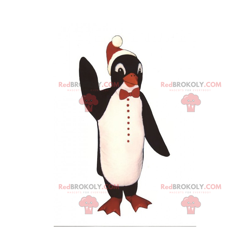 Mascota de pingüino con sombrero de Navidad - Redbrokoly.com