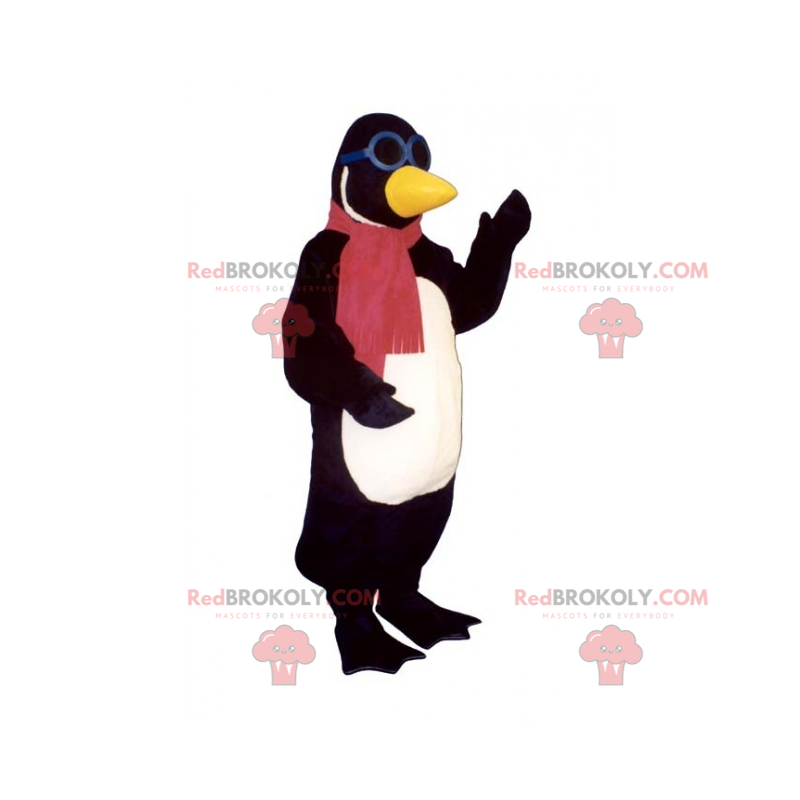 Mascota de pingüino con bufanda y gafas - Redbrokoly.com