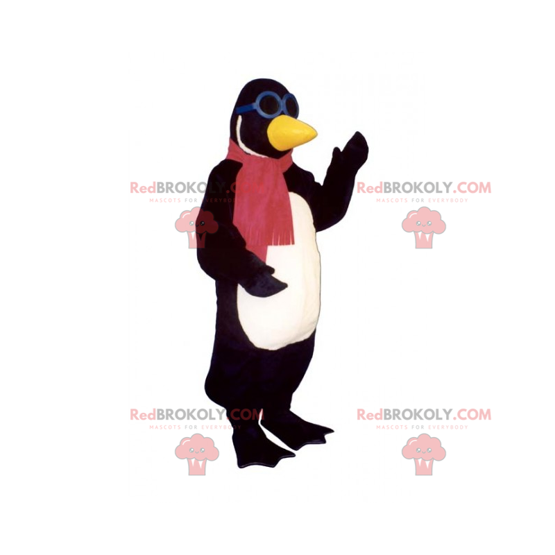 Mascote pinguim com lenço e óculos - Redbrokoly.com