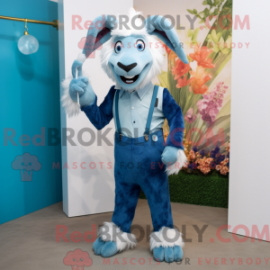 Blå angora geit maskot...