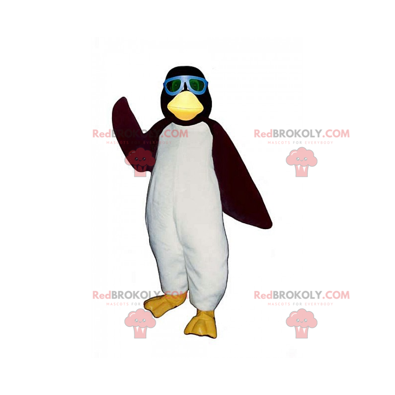 Mascote pinguim com óculos de sol azuis - Redbrokoly.com