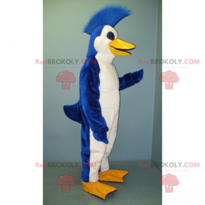 Mascotte de pingouin bleu et blanc avec une crête -