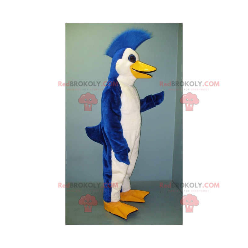 Mascote pinguim azul e branco com uma crista - Redbrokoly.com