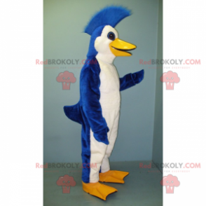 Mascota del pingüino azul y blanco con una cresta -