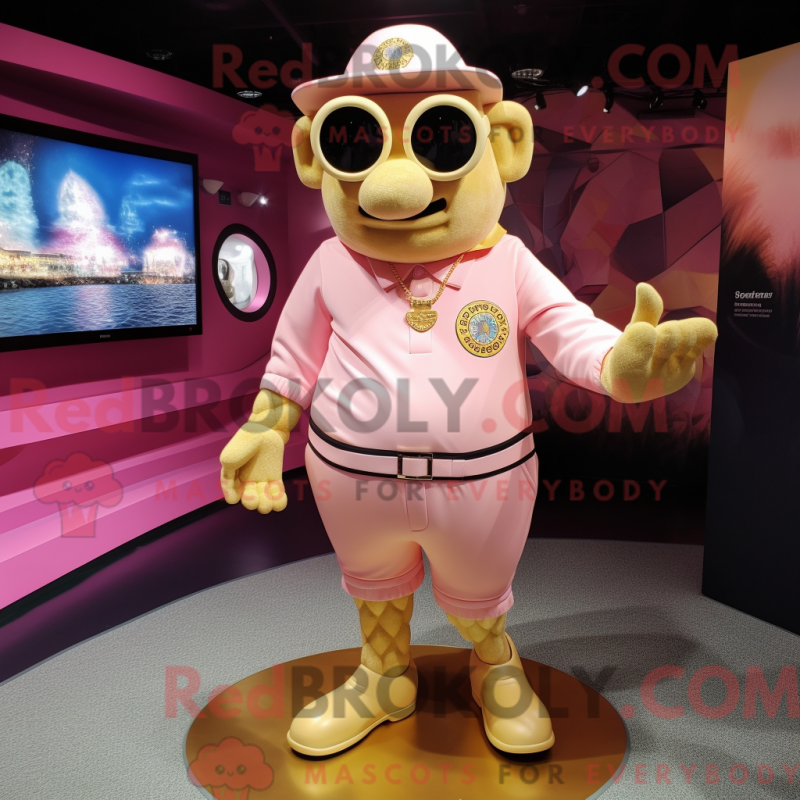 Fantasia de mascote rosa dourada com bermuda e abotoaduras - Mascotes rosa - REBROKO_260714 - RedBrokoly.com