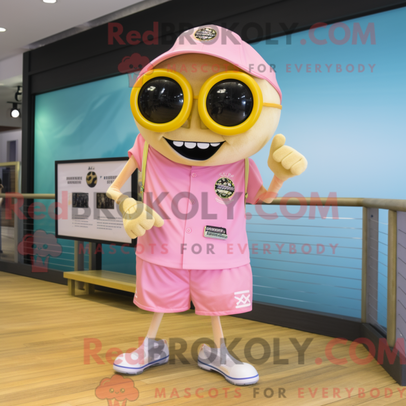 Fantasia de mascote rosa dourada com bermuda e abotoaduras - Mascotes rosa - REBROKO_260715 - RedBrokoly.com