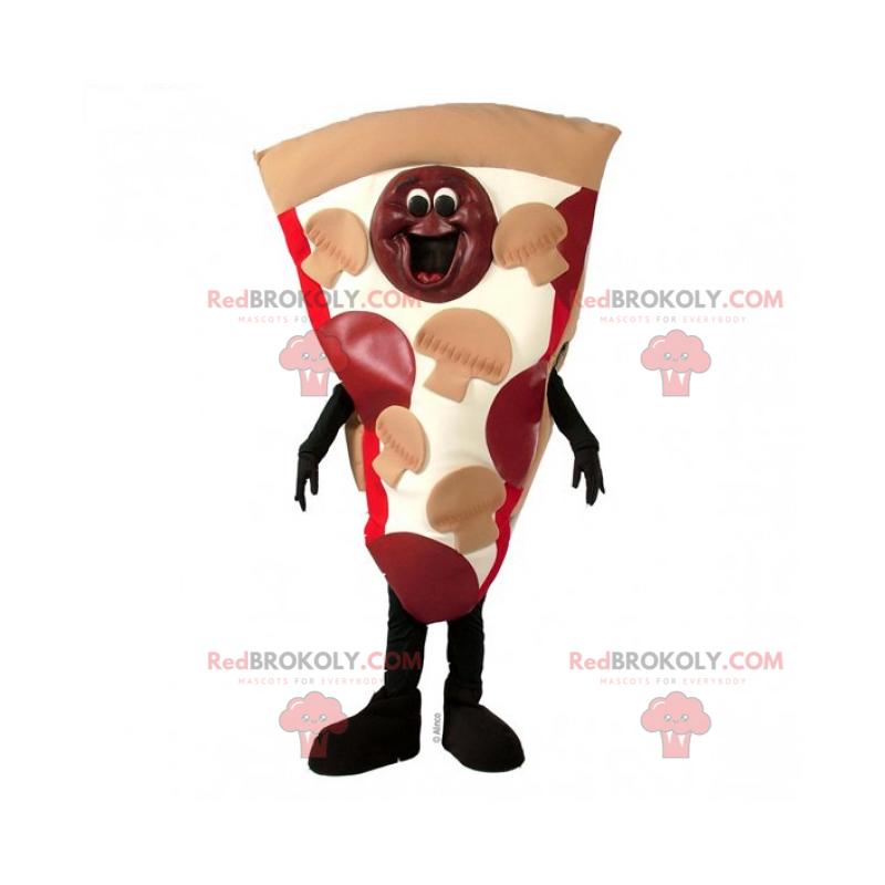 Mascota de pizza de pepperoni y champiñones - Redbrokoly.com Mascota de pizza de pepperoni y champiñones - Redbrokoly.com