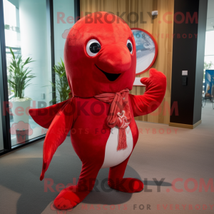 Rød Narhval maskot kostume...