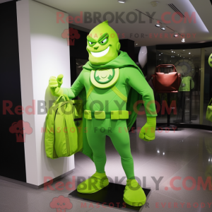 Lime Green Superhero mascot...