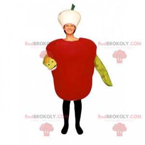 Mascota de la manzana roja con su gusano - Redbrokoly.com