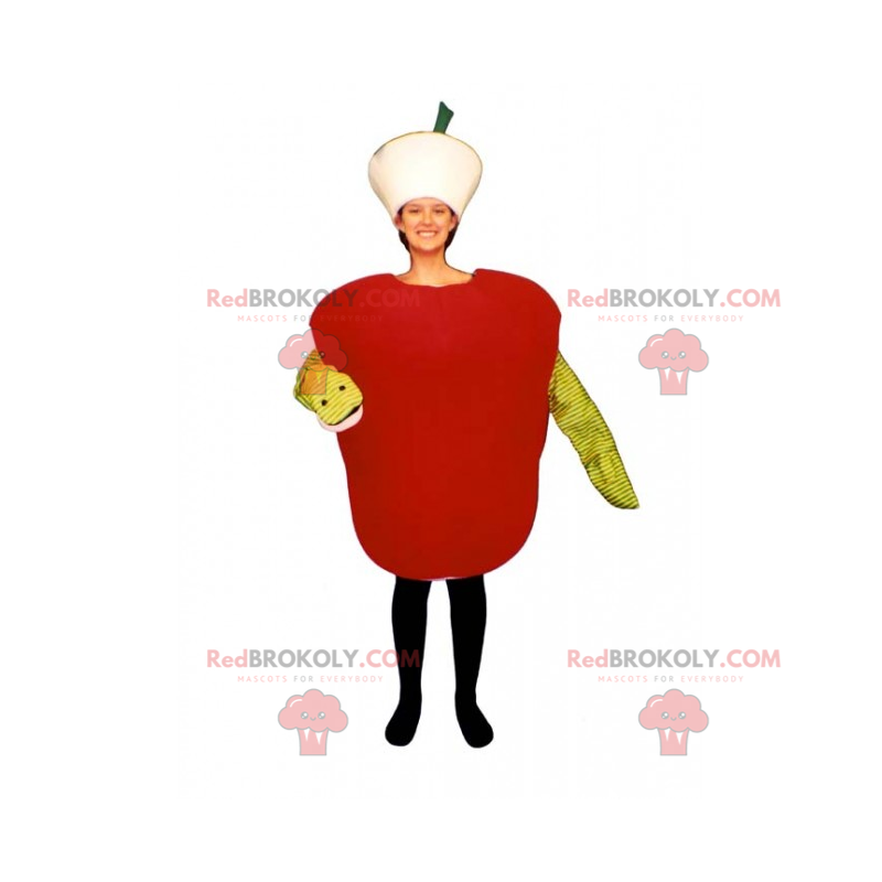 Mascote de maçã vermelha com seu verme - Redbrokoly.com