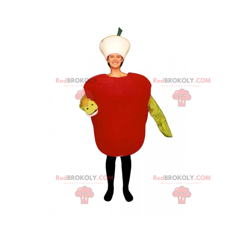 Maskot červené jablko s červem - Redbrokoly.com Maskot červené jablko s červem - Redbrokoly.com
