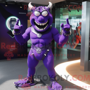 Purple Devil maskot kostume...