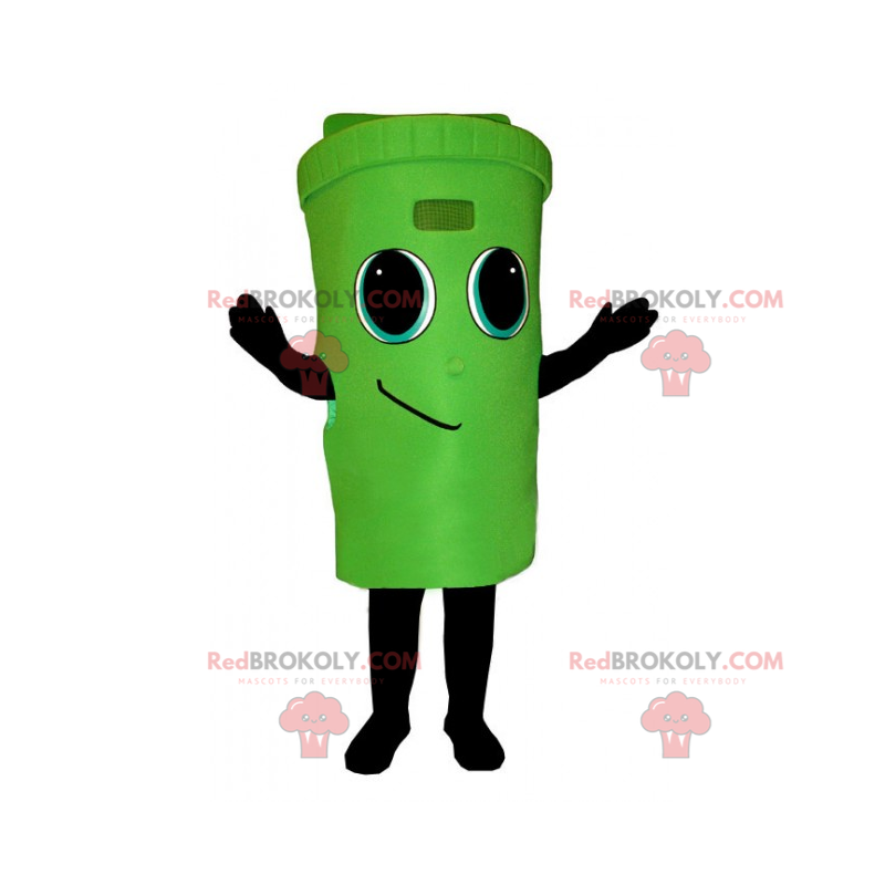 Grøn papirkurv maskot med smil ansigt - Redbrokoly.com