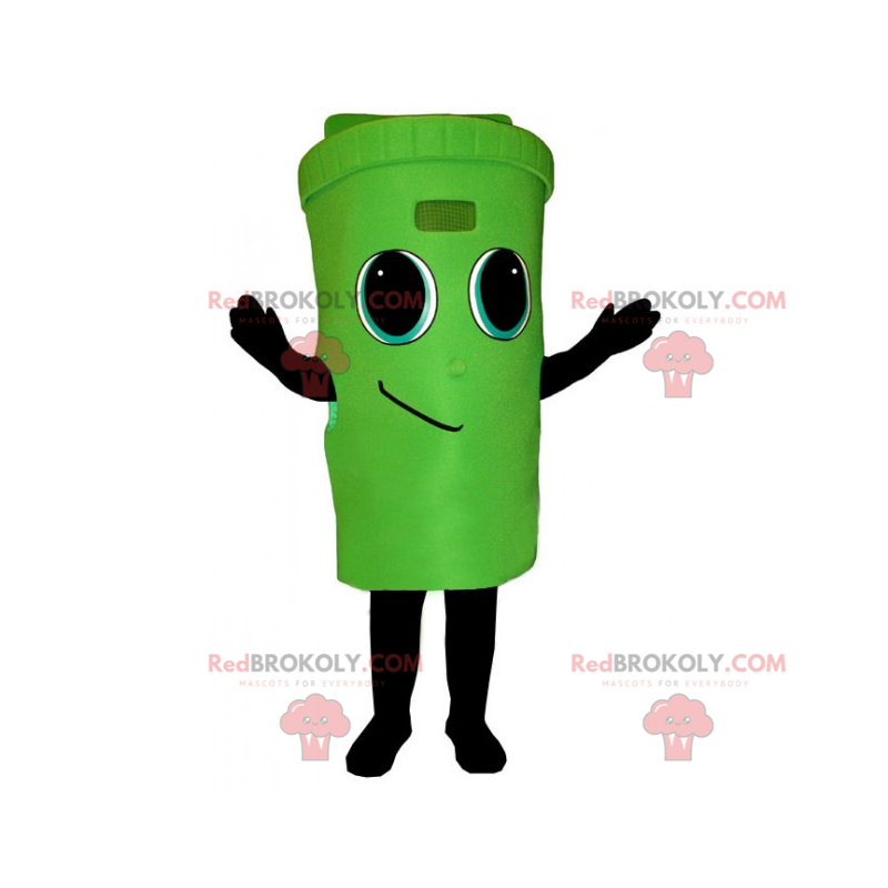 Mascotte de poubelle verte avec visage sourire - Redbrokoly.com