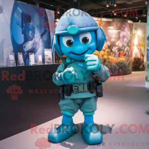 Cyan Soldier maskot kostume...