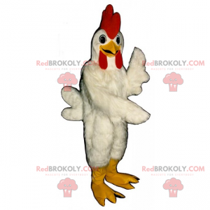 Mascotte di gallina con molte piume - Redbrokoly.com