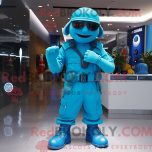 Cyan Soldat Maskottchen...