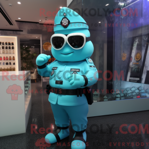 Cyan Soldier mascot costume...