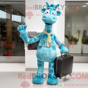 Cyan Giraffe maskot drakt...