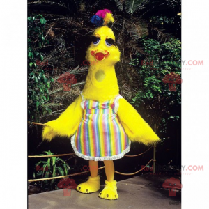 Mascotte de poule jaune au tablier multicolore - Redbrokoly.com