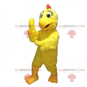 Gelbes Hühnermaskottchen mit großen Augen - Redbrokoly.com