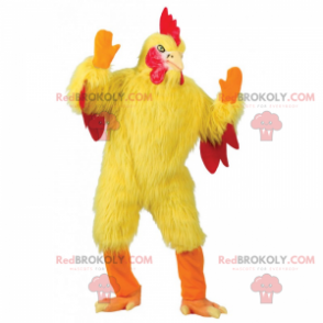 Maskottchen gelbes Huhn und rotes Wappen - Redbrokoly.com