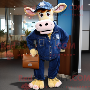 Navy Guernsey Cow maskot...