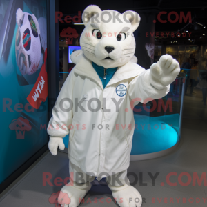 Hvid Puma maskot kostume...