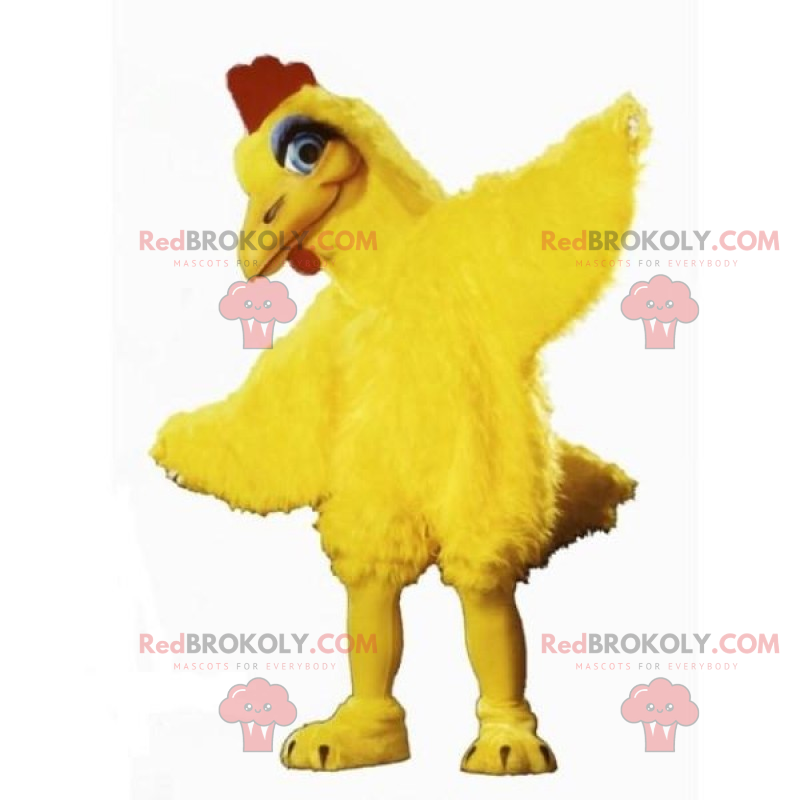 Mascote de pintinho com plumagem longa - Redbrokoly.com