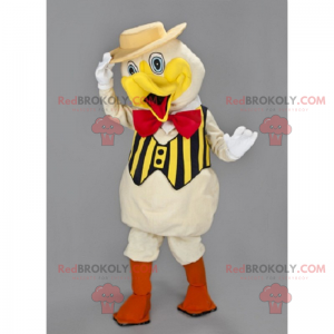 Mascote de garota com chapéu e gravata borboleta -