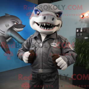 Gray Shark maskot kostume...