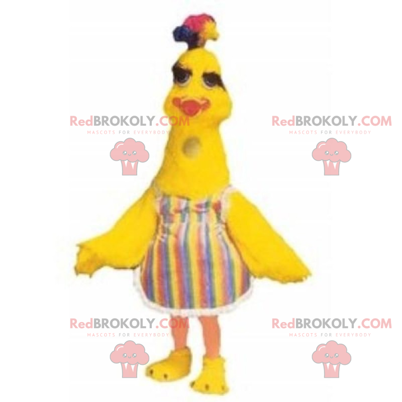 Mascotte de poussin avec robe a rayures - Redbrokoly.com