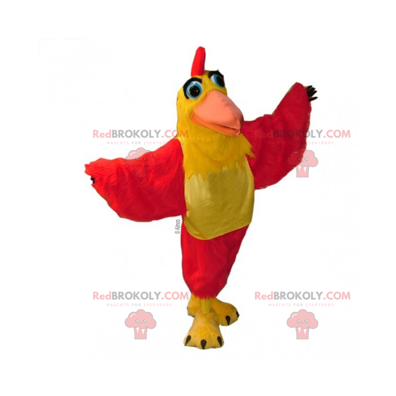 Gul og rød kyllingemaskot - Redbrokoly.com