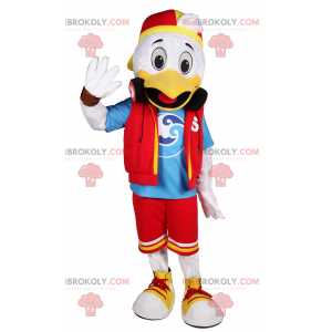 Mascotte de poussin blanc en tenue d'ado - Redbrokoly.com