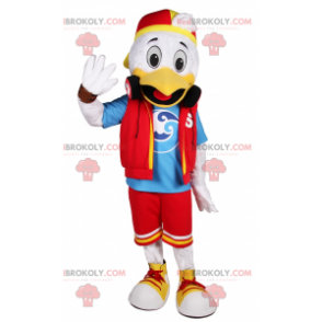 Mascotte de poussin blanc en tenue d'ado - Redbrokoly.com