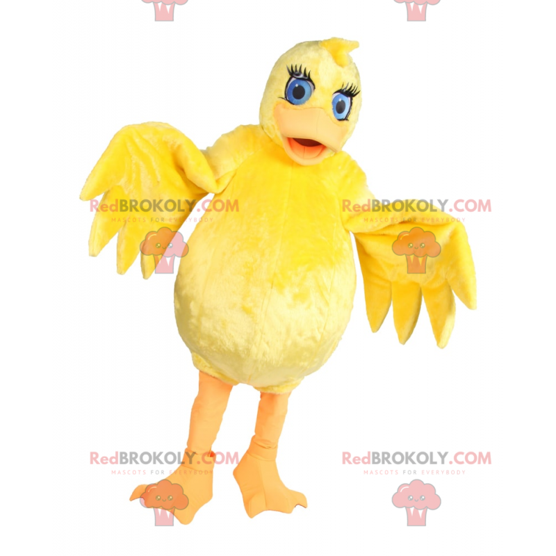 Mascotte de poussin jaune aux yeux bleus - Redbrokoly.com