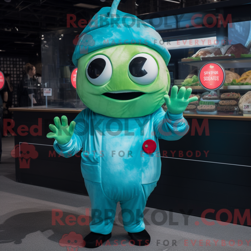 Fantasia de mascote Cyan Sushi com macacão e luvas - Mascotes de sushi - REBROKO_261577 - RedBrokoly.com