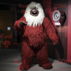 Maroon Yeti-mascottekostuum...