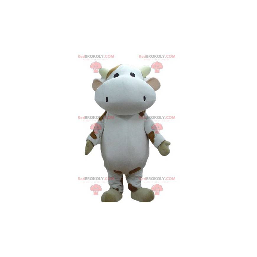 Mascotte de vache blanche et marron géante - Redbrokoly.com