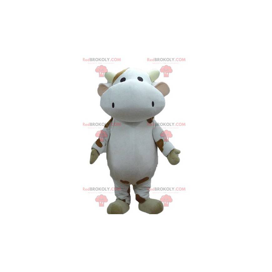 Reusachtige witte en bruine koe mascotte - Redbrokoly.com