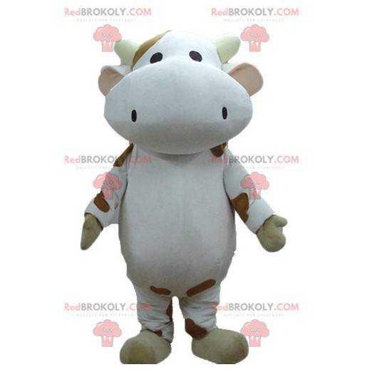 Mascotte de vache blanche et marron géante - Redbrokoly.com