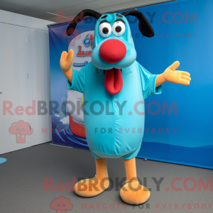 Cyan Hot Dogs Maskottchen...