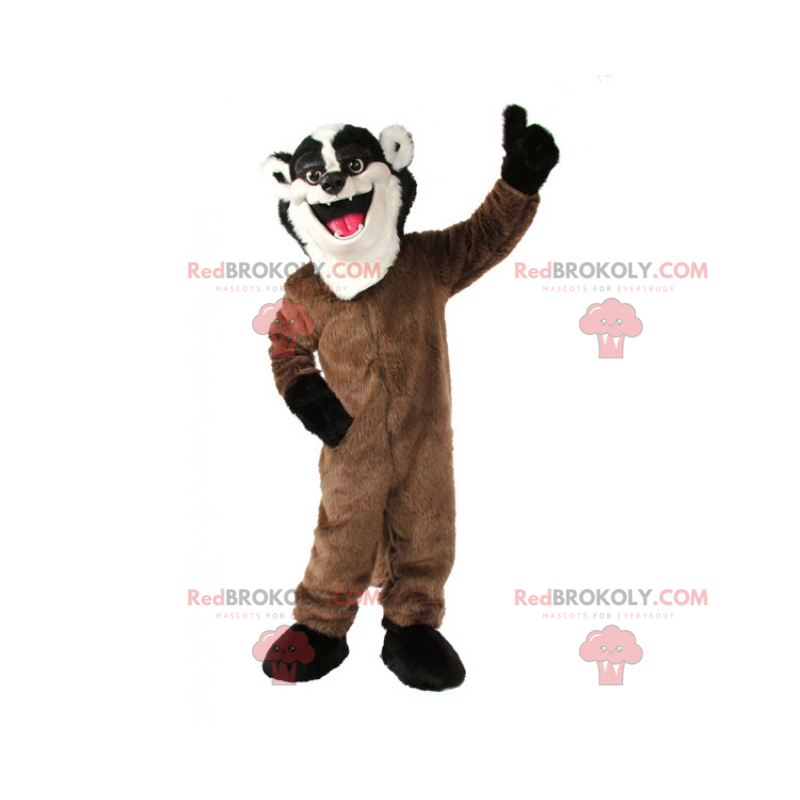 Mascotte de raton laveur en combinaison marron - Redbrokoly.com
